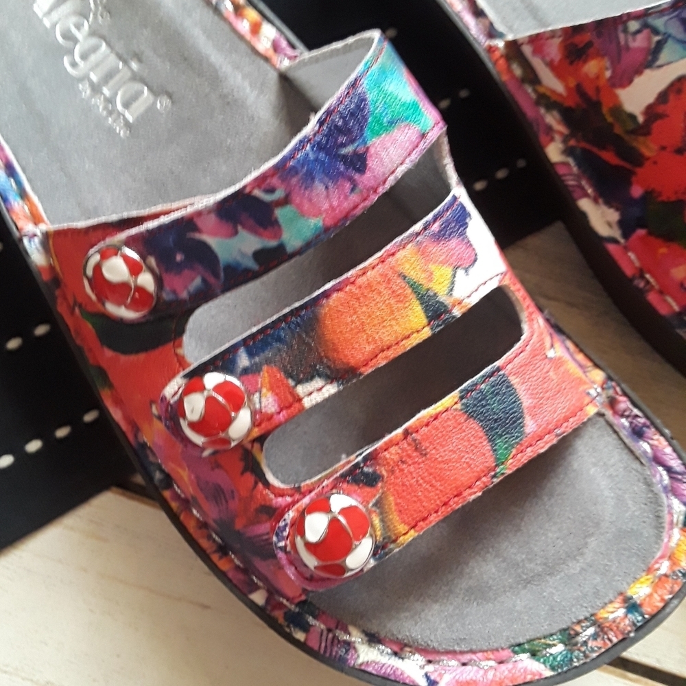 Alegria| Kacee Three Strap Sandal Leather Floral Comfort Shoe - Picture 5 of 5